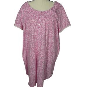 Aria Collection Cotton Nightgown 2X  Pink White Flowers Plus Size Short Sleeves